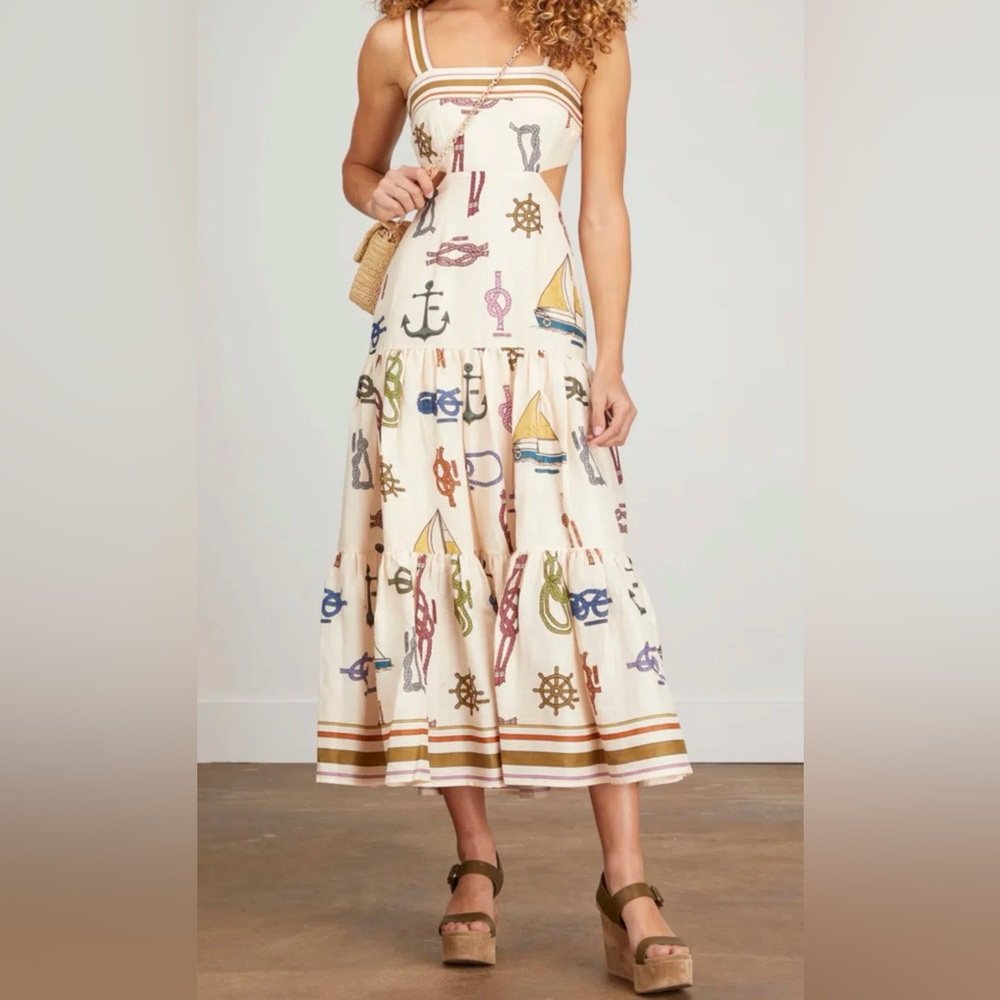 Alemais Cream Nautical Print Midi Dress with Multicolor Motifs - Picture 5 of 5